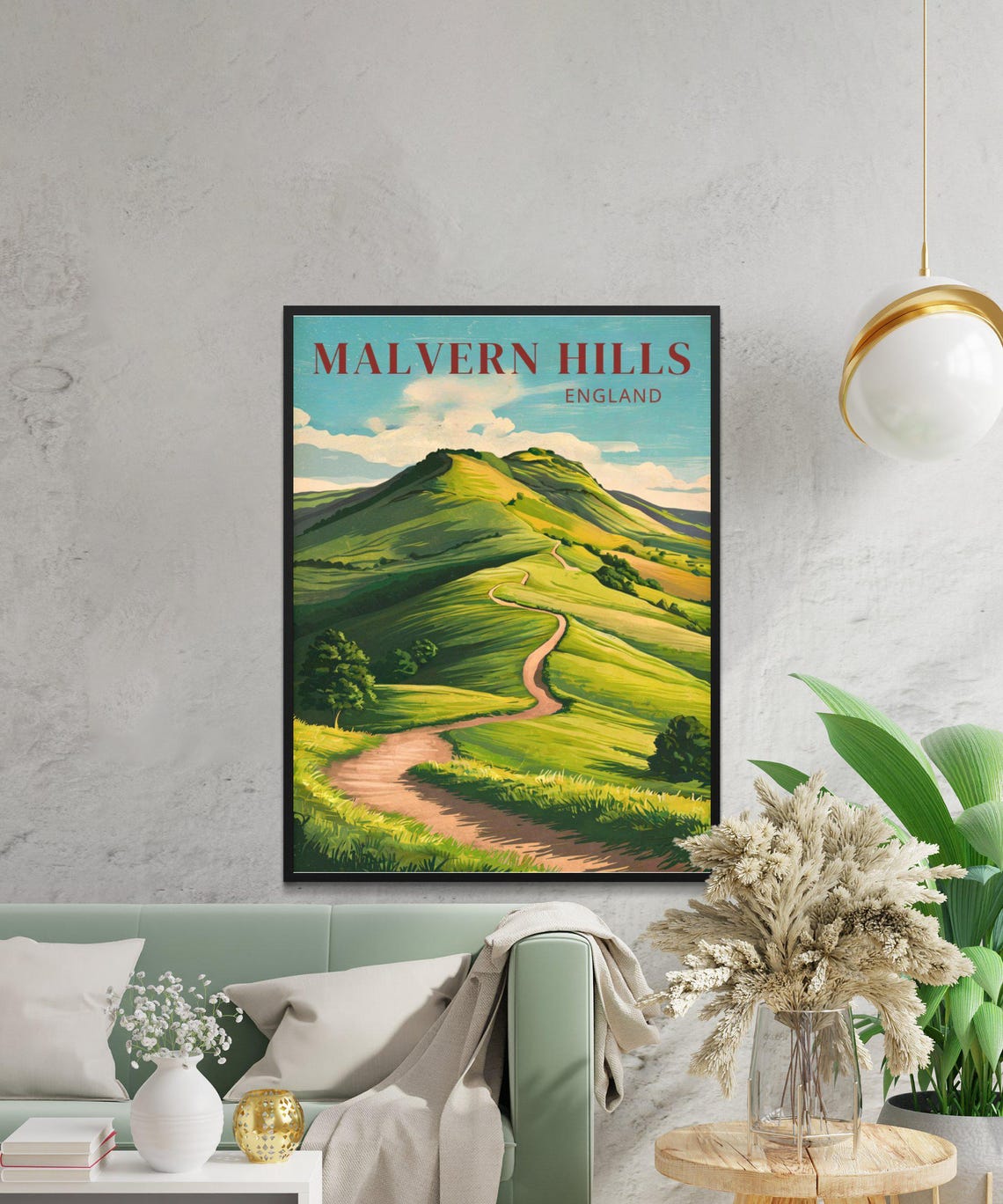 Malvern Hills England Vintage Rolling Green Hills Path Travel Poster - Image 3