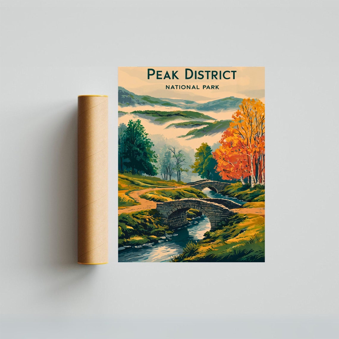 Peak District National Park Stone Bridges Stream Autumn Poster - Image 2