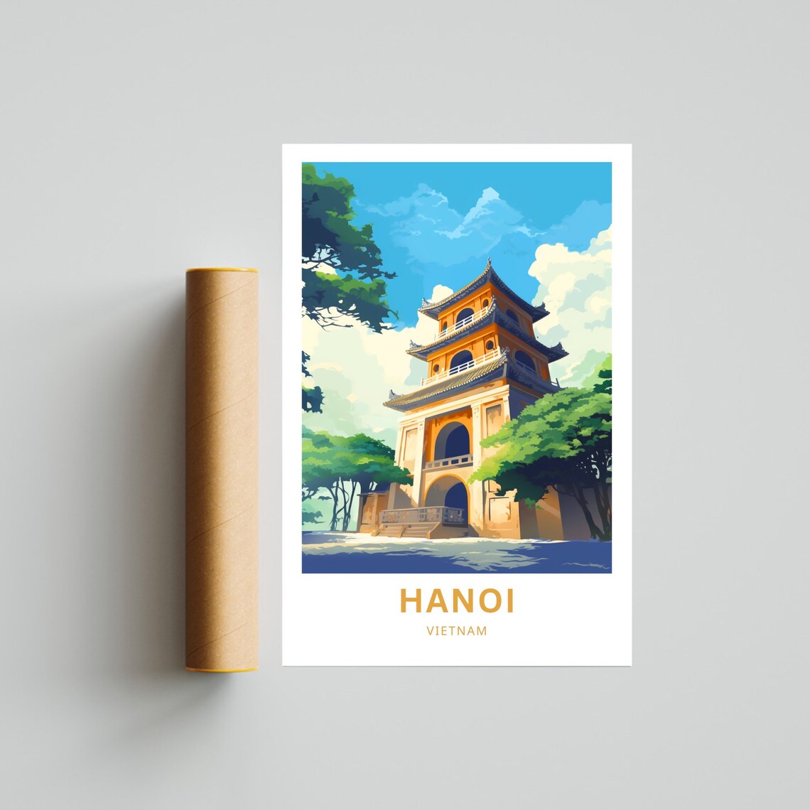 Hanoi Vietnam Yellow Pagoda Tower Green Park Travel Art Poster - Image 4