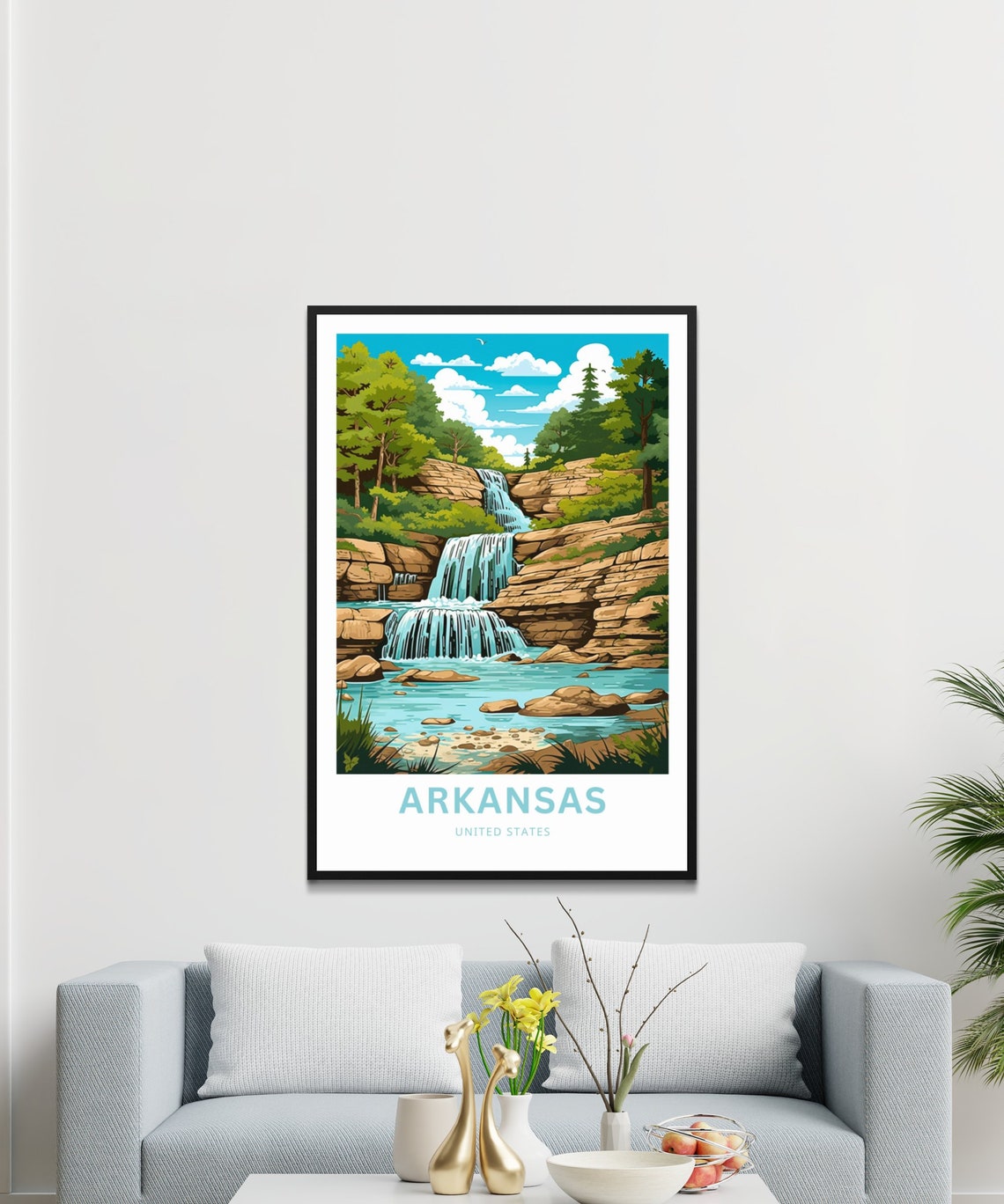 Personalized Arkansas Cascading Waterfall Rocks Custom Travel Poster - Image 3