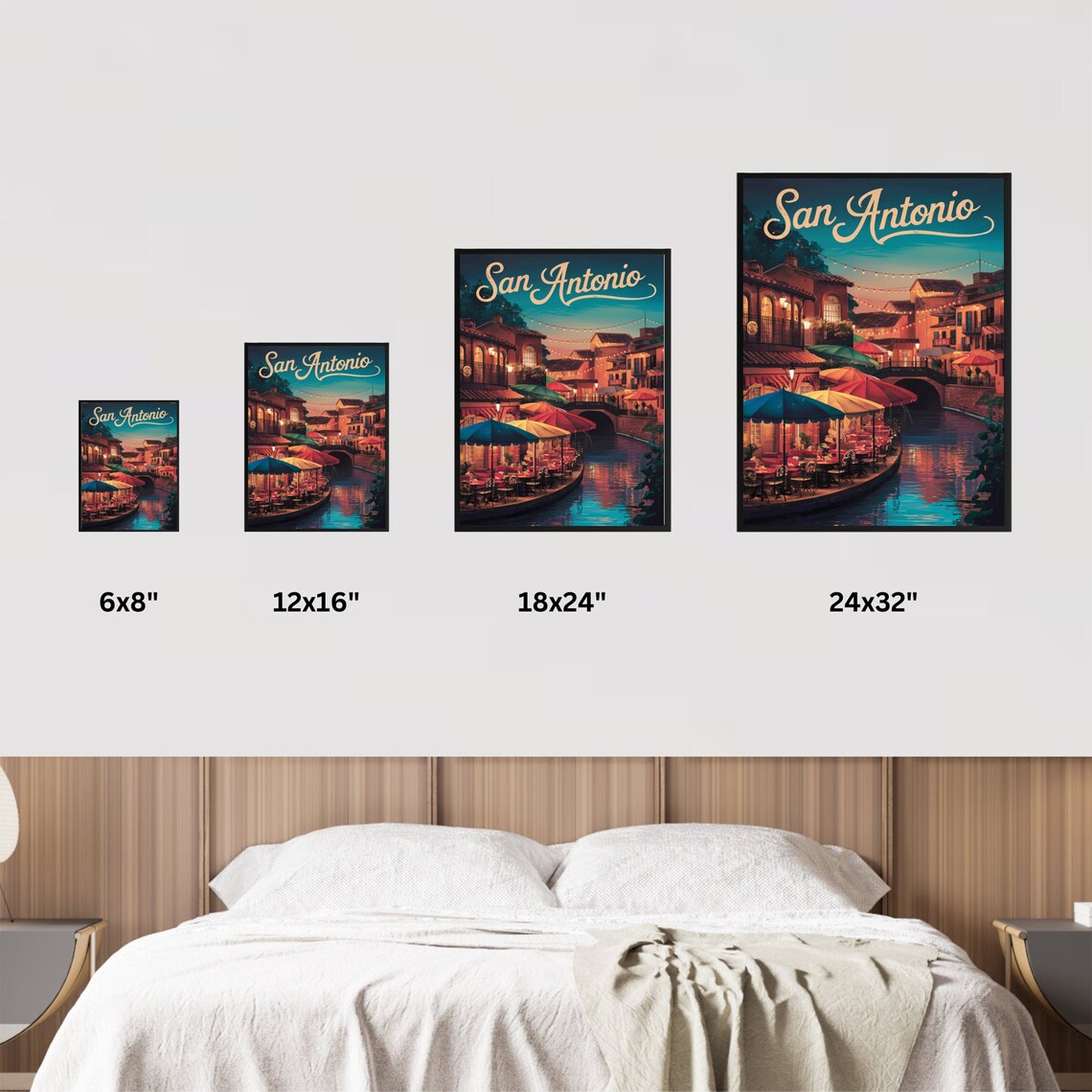 San Antonio Texas Vintage Night River Walk Cafe Travel Poster - Image 3