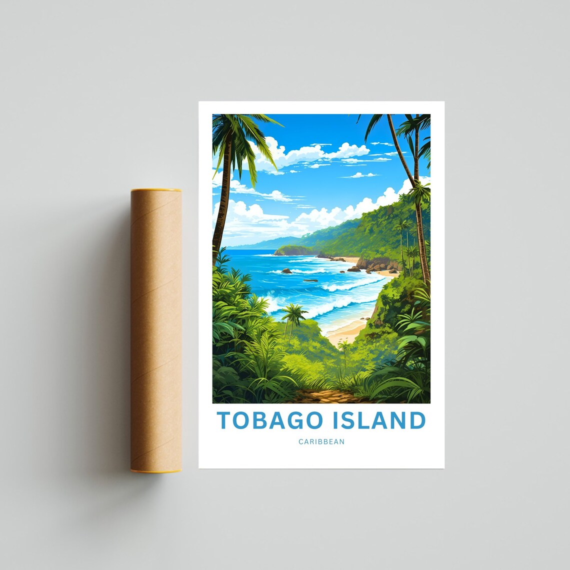 Tobago Island Lush Jungle Coastline Turquoise Waves Travel Poster - Image 4