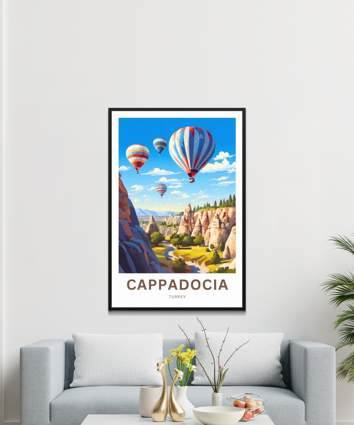 Cappadocia Turkey Poster with Colorful Striped Balloons Valley Art - Image 3