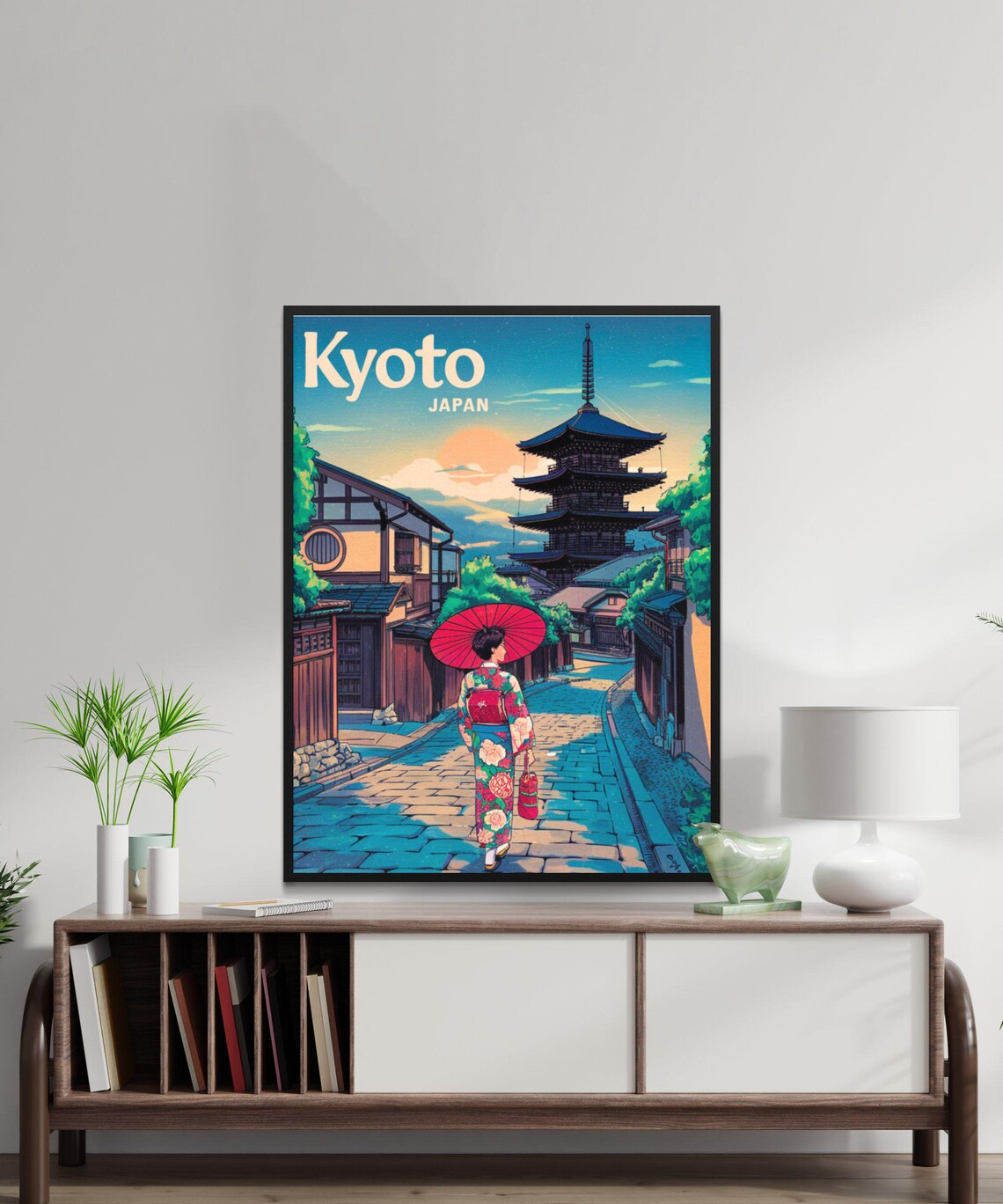 Kyoto Japan Pagoda Geisha Kimono Umbrella Sunset Retro Travel Poster - Image 3