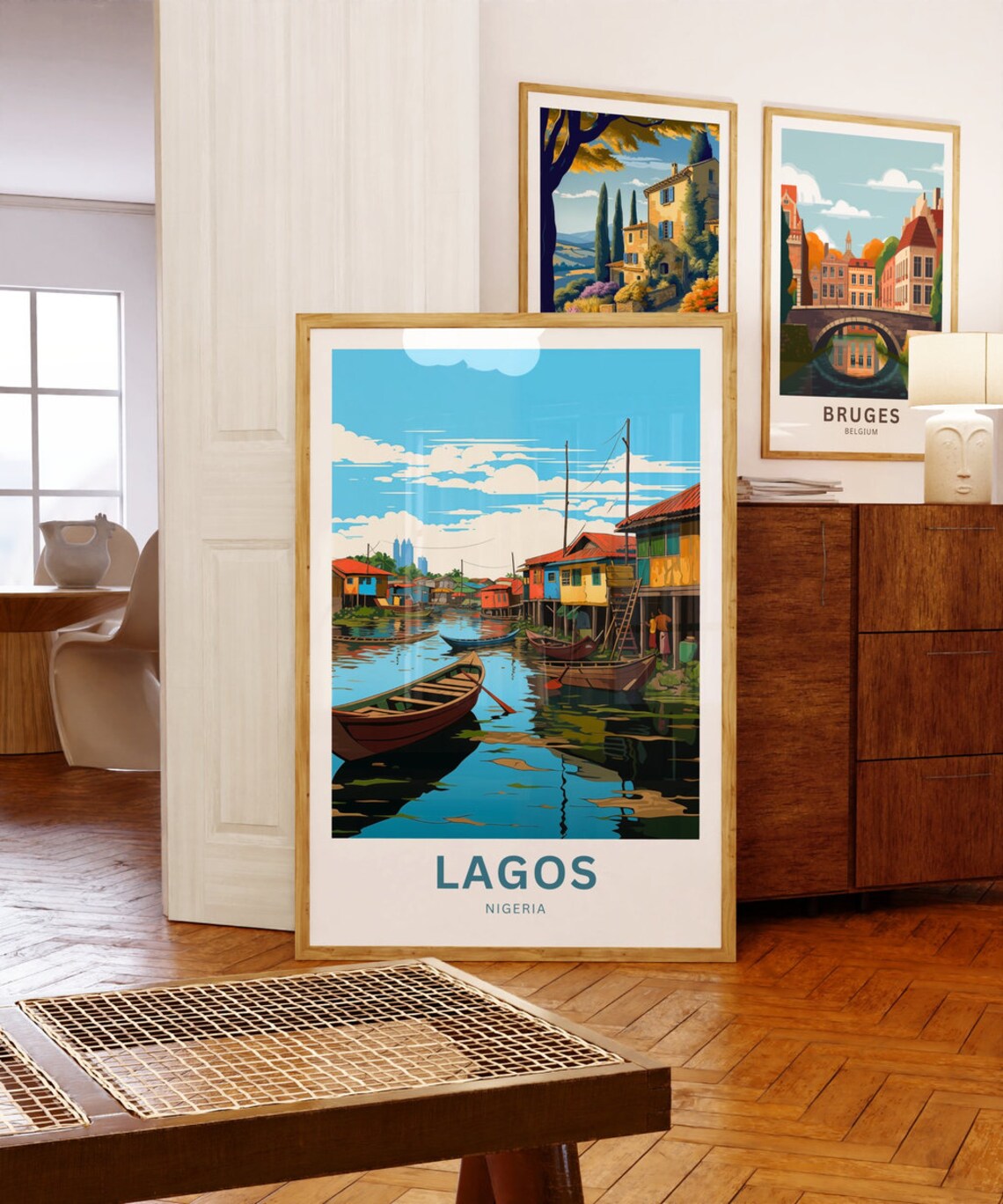 Lagos Nigeria Waterfront Stilt Houses and Canoes Travel Poster - Image 5