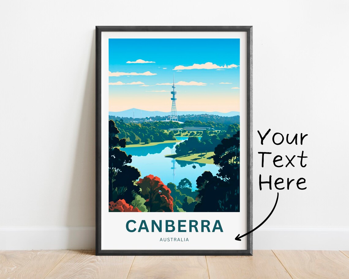 Canberra Australia Lake Tower View Personalized Travel Poster