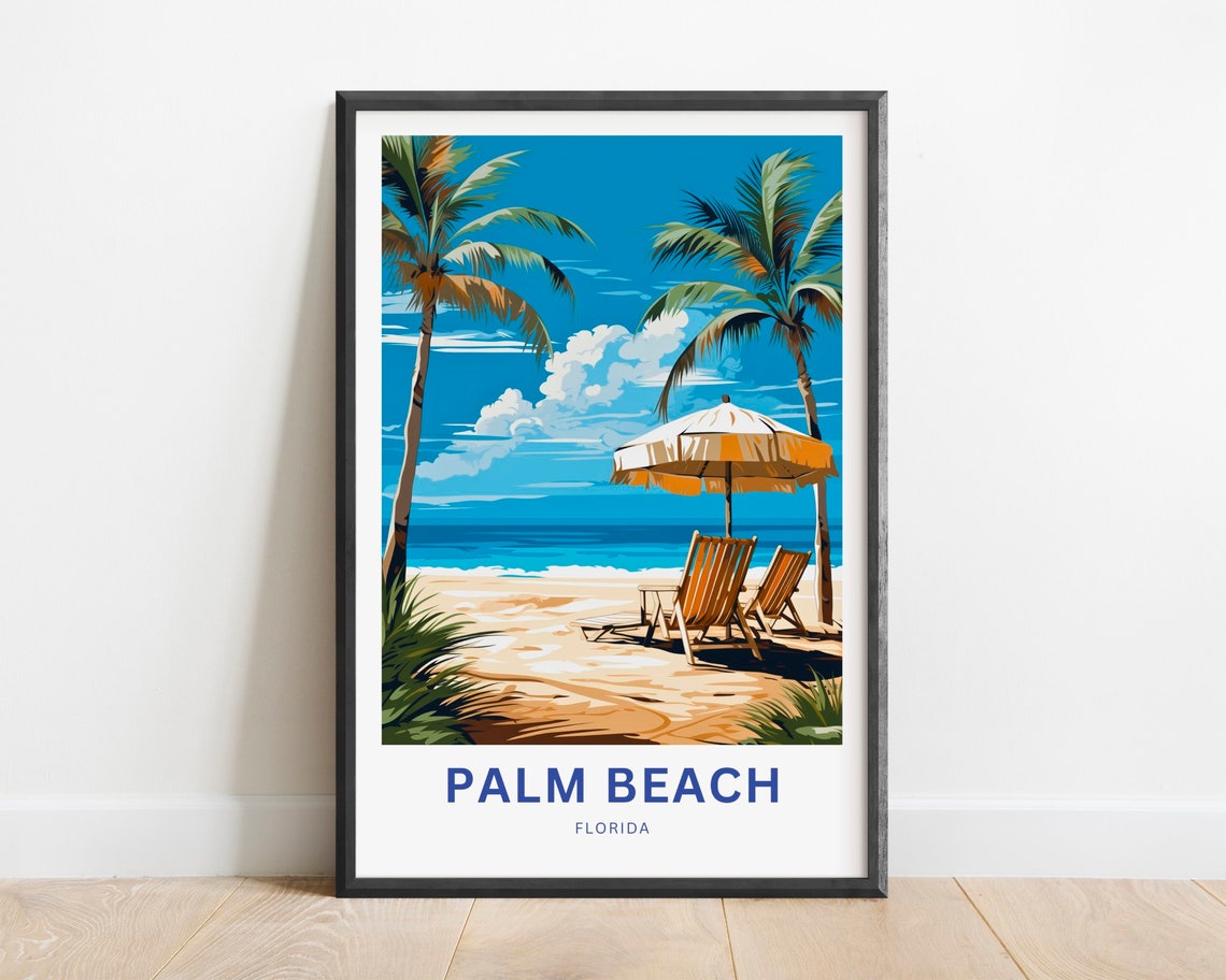 Palm Beach Florida Beach Umbrella Lounge Chairs Scene Poster