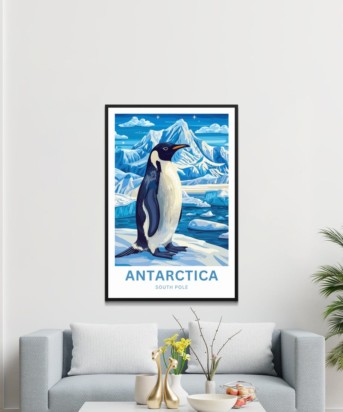 Antarctica South Pole King Penguin on Ice Before Snowy Peaks Poster - Image 3