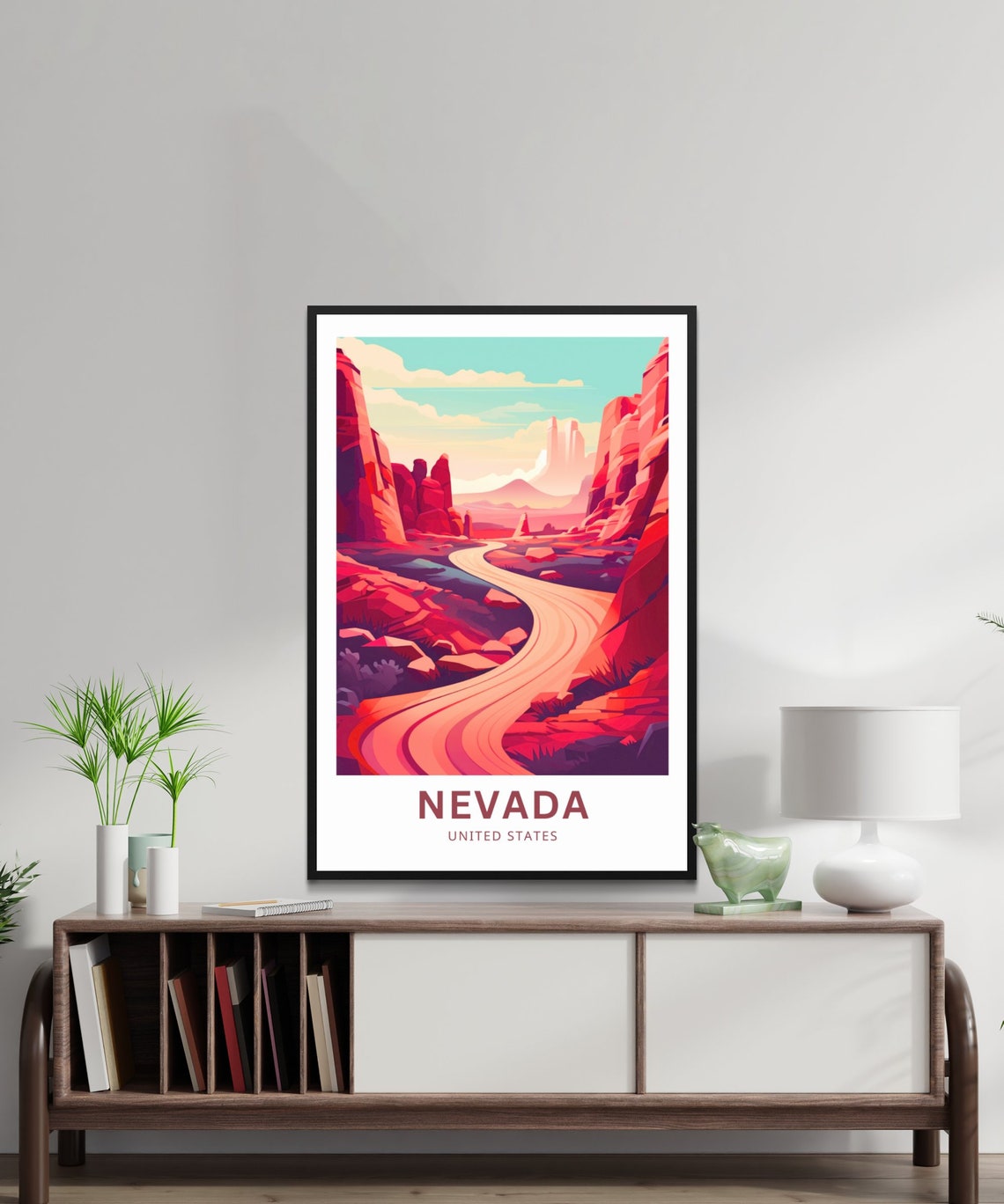Nevada Red Canyon Winding Road Colorful Desert Travel Poster - Image 2