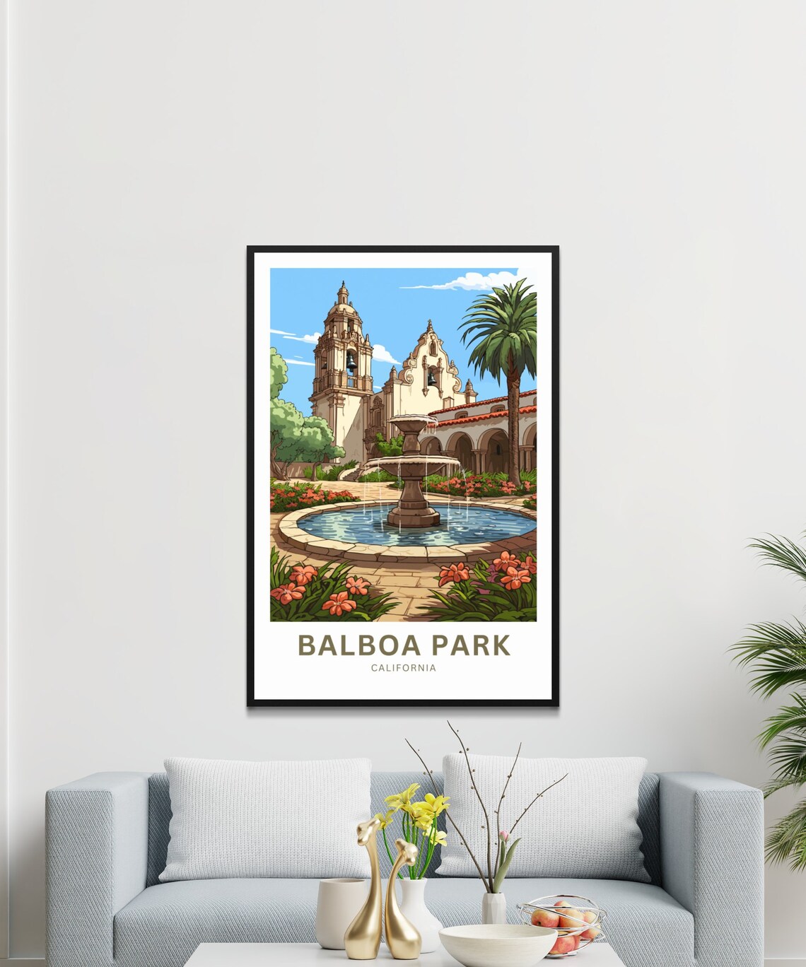 Personalized Balboa Park California Fountain Courtyard Travel Poster - Image 3