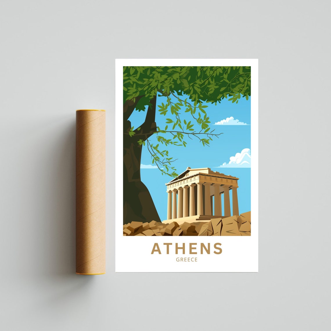 Athens Greece Parthenon Blue Sky Landmark Illustration Poster - Image 5