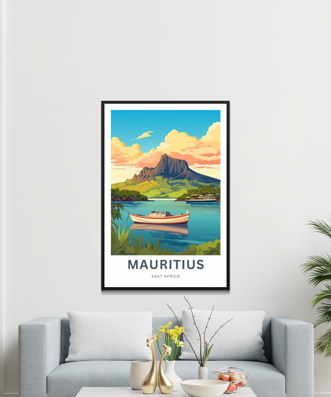 Mauritius East Africa Lagoon Boat Vintage Island Travel Poster - Image 3