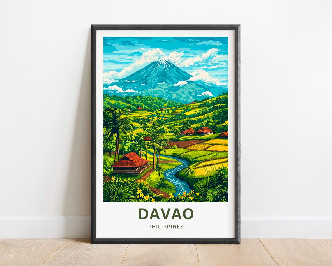 Davao Philippines Mount Apo River Valley Nipa Hut Travel Poster