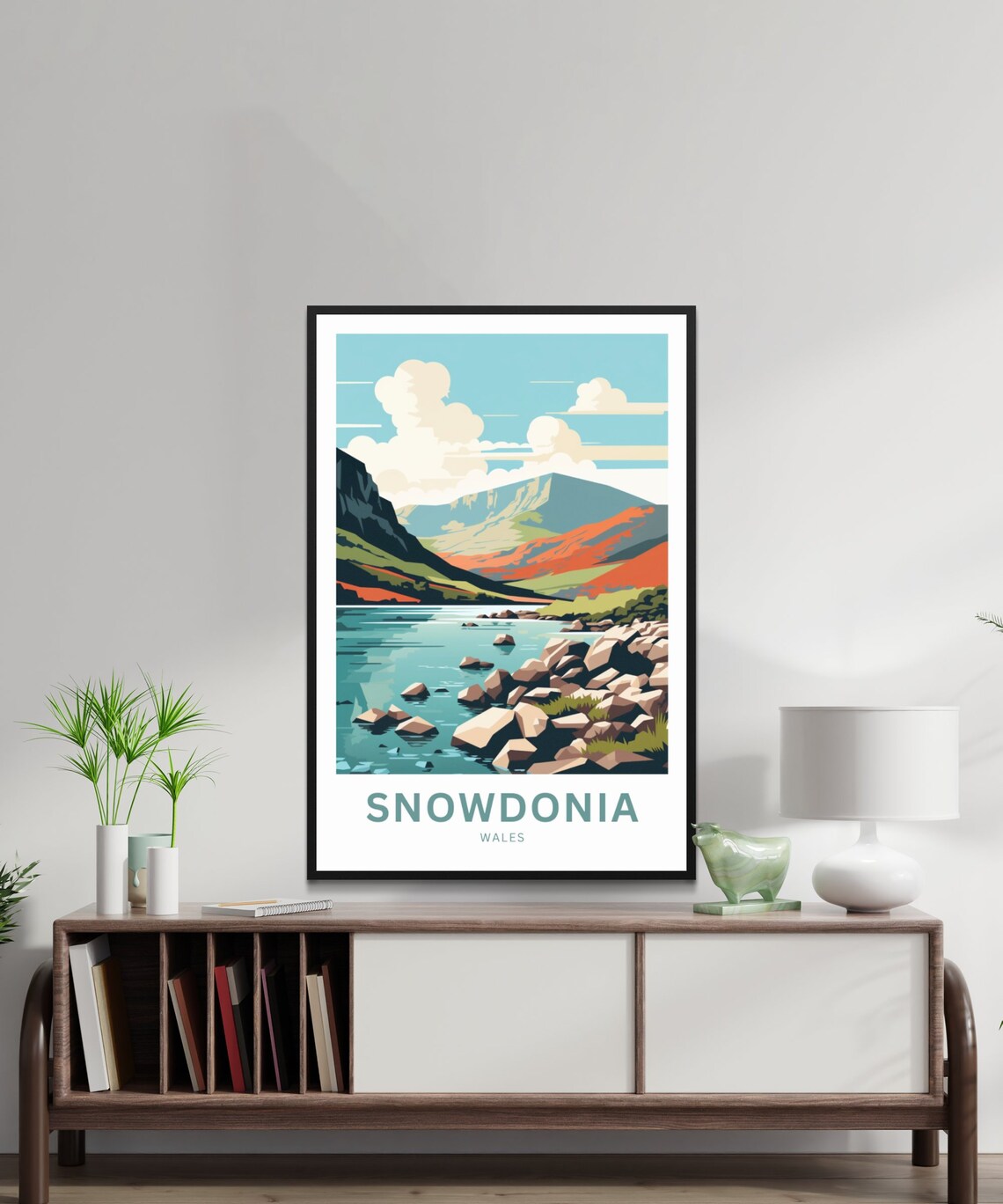 Snowdonia Wales Rocky Lakeshore Rugged Mountain Peak View Poster - Image 2