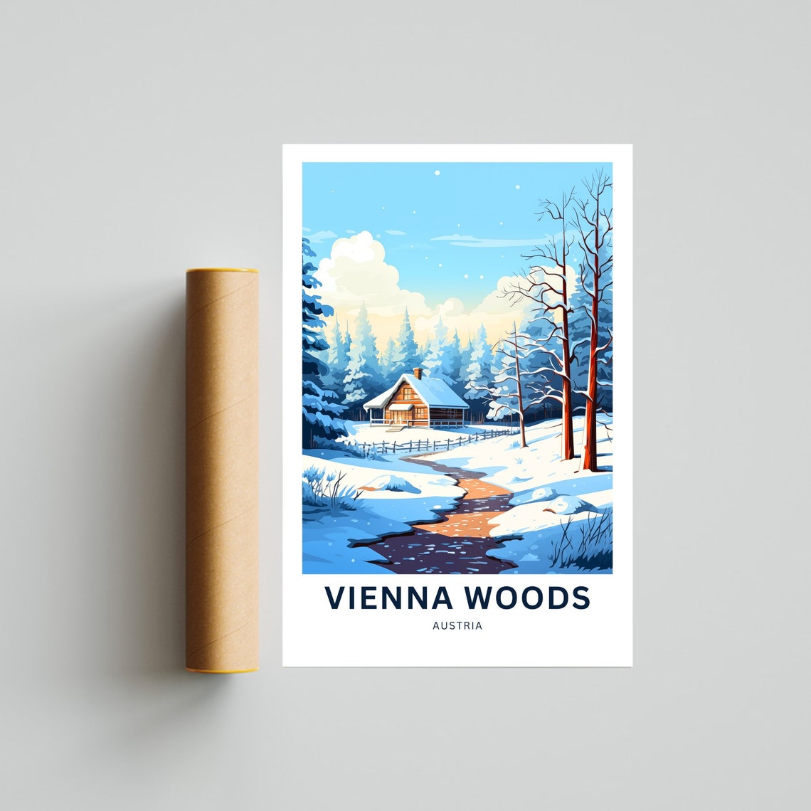 Personalized Vienna Woods Snowy Cabin Scene Custom Name Travel Poster - Image 2