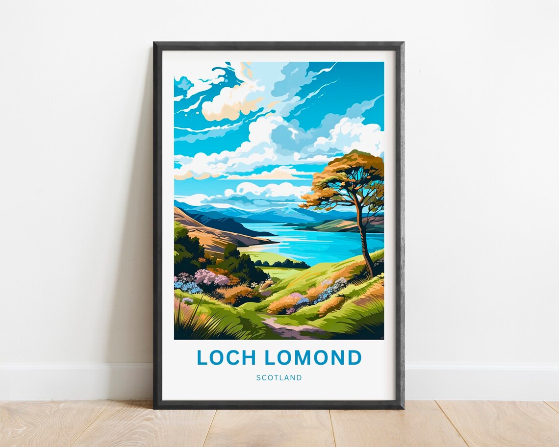Loch Lomond Scotland Green Valley Hills Under Big Blue Sky Poster