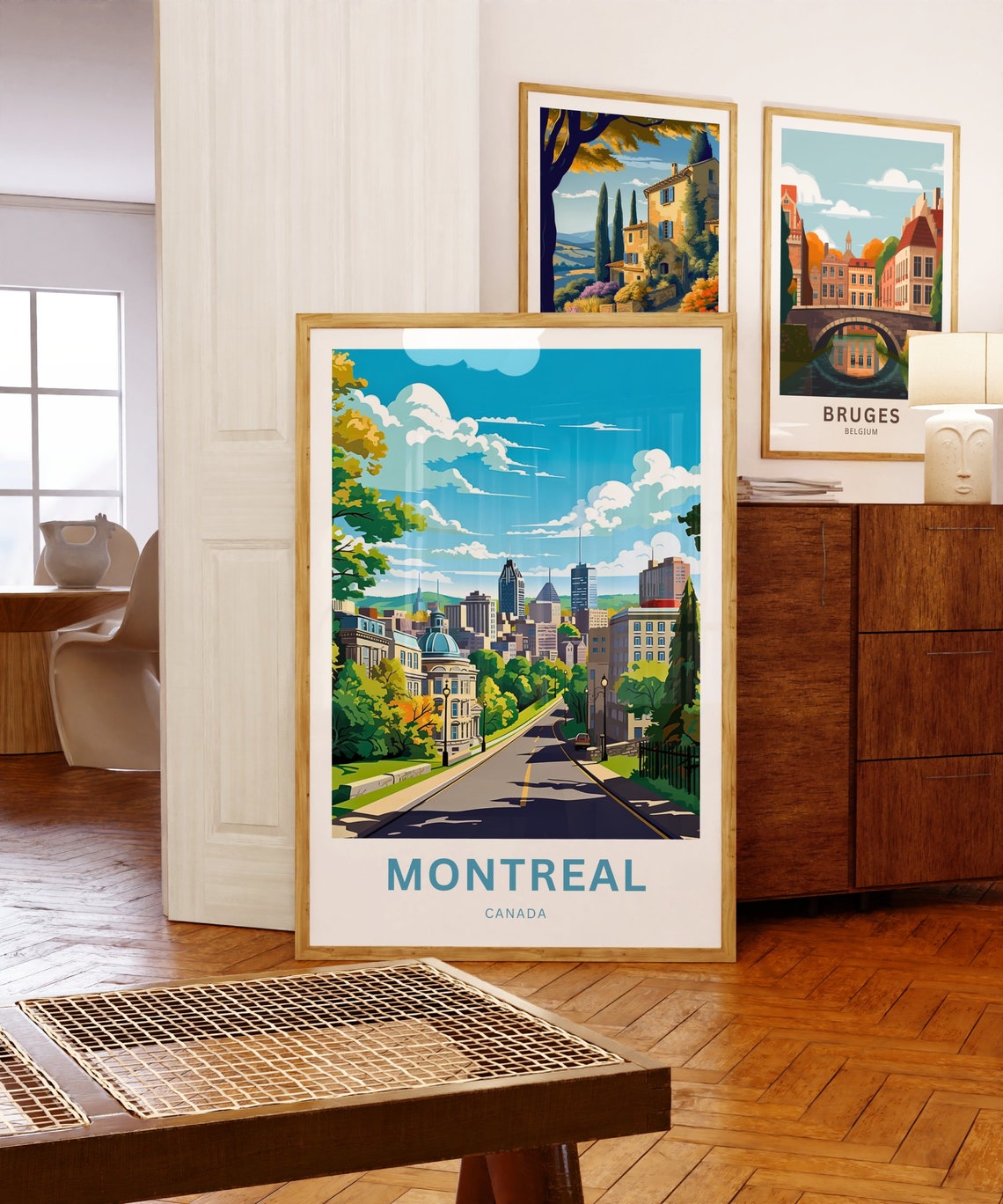 Montreal Canada Tree Lined Street With City Skyline View Poster - Image 5