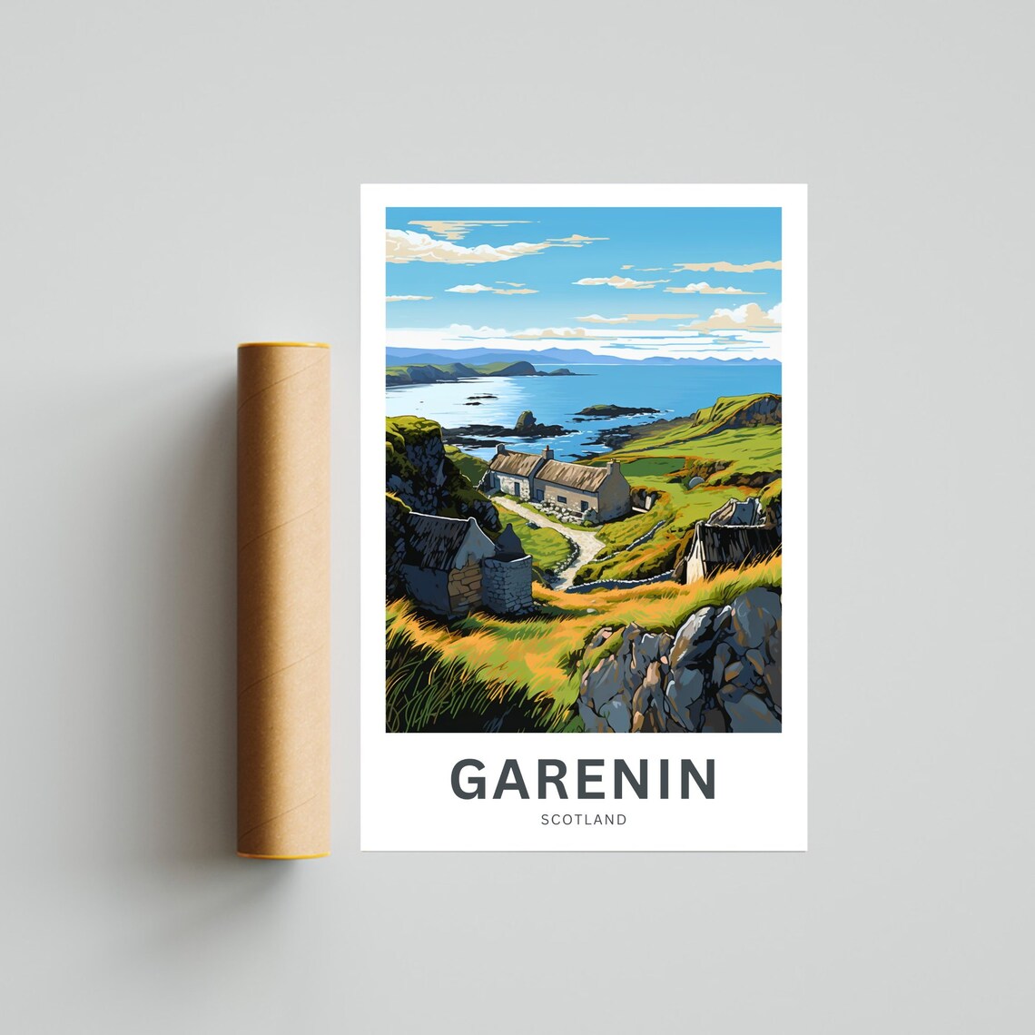 Garenin Scotland Coastal Cottages On Rocky Shore Travel Poster - Image 4
