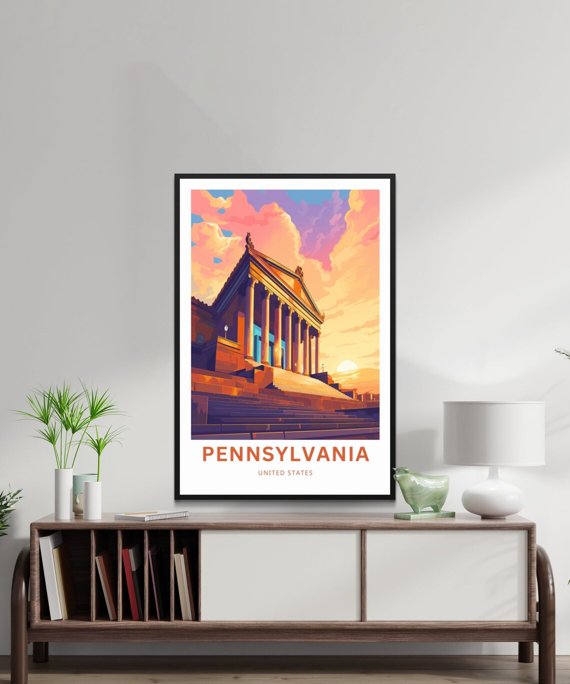 Pennsylvania United States Classical Temple Sunset Travel Poster - Image 2