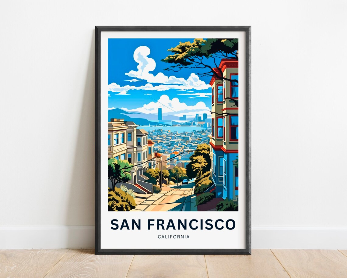 San Francisco Steep Street City Bay View Vintage Travel Poster Art