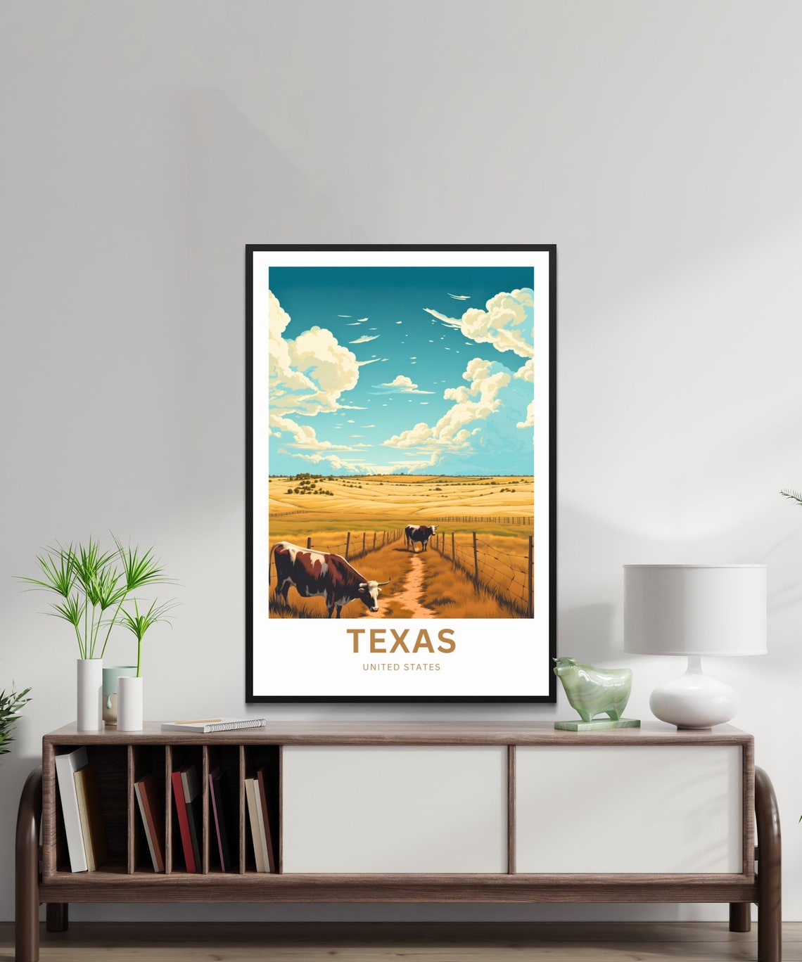 Texas Cattle Grazing Pasture Path Personalized Custom Text Poster - Image 2