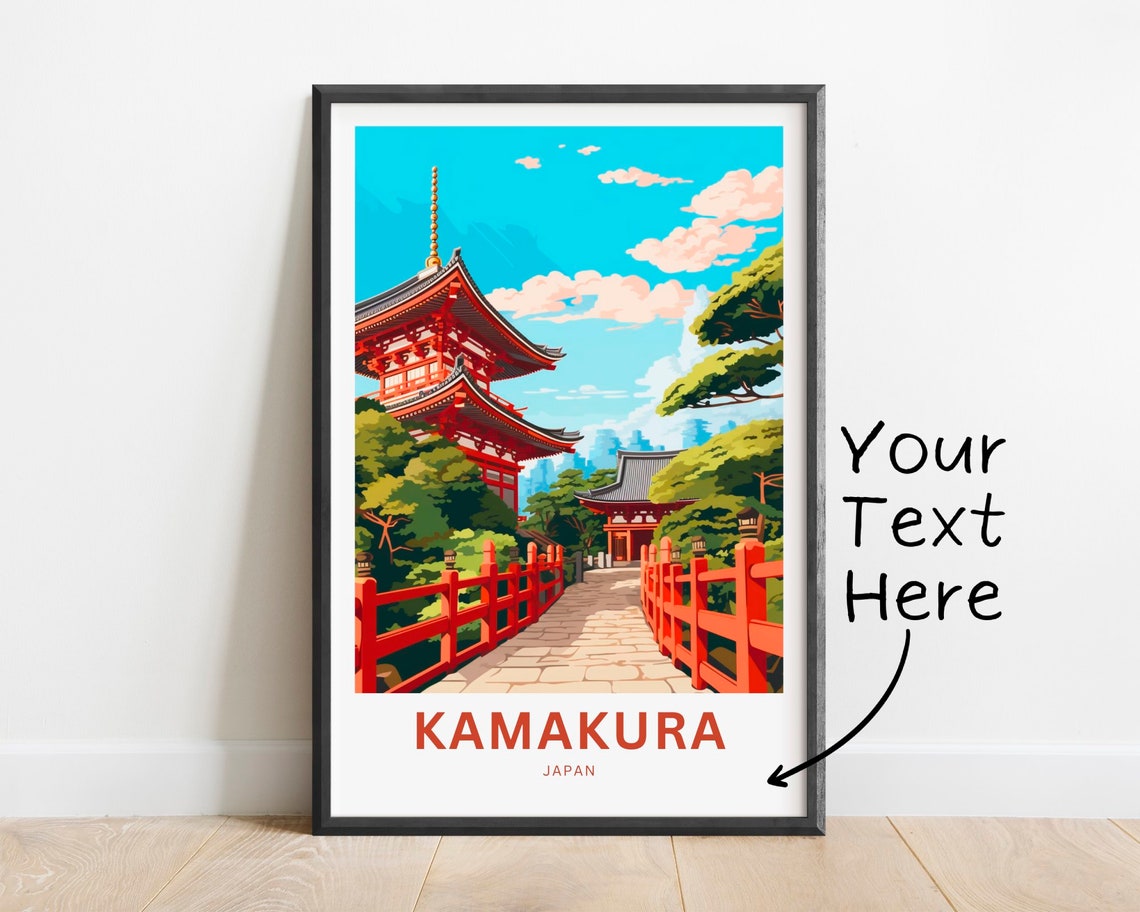Kamakura Japan Red Pagoda Custom Text Temple Garden Travel Poster