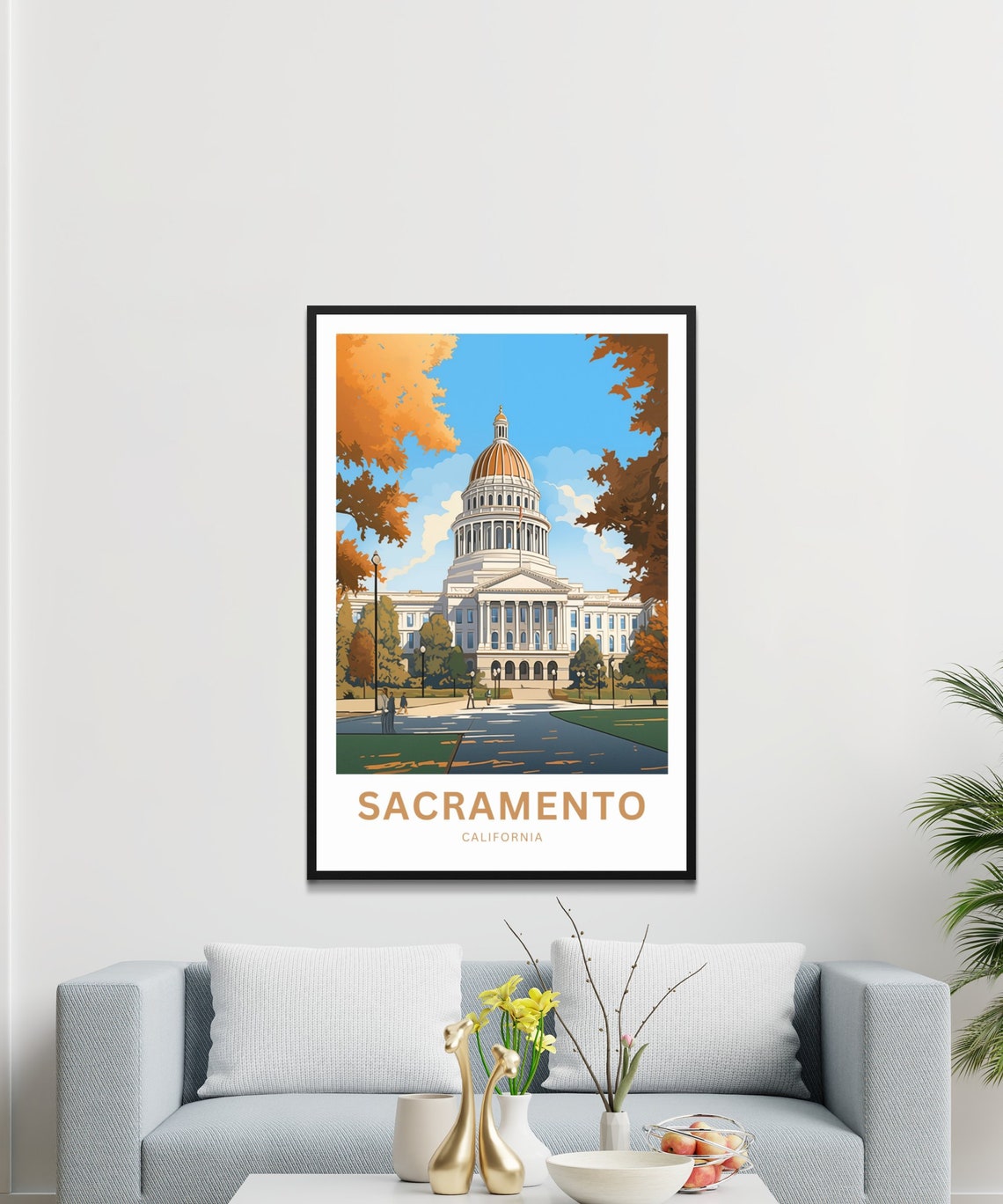 Sacramento California State Capitol Dome Autumn Trees Travel Poster - Image 3