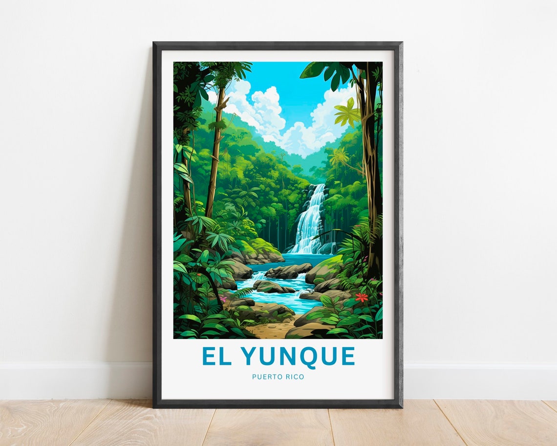 El Yunque Puerto Rico Rainforest Waterfall Travel Poster Artwork