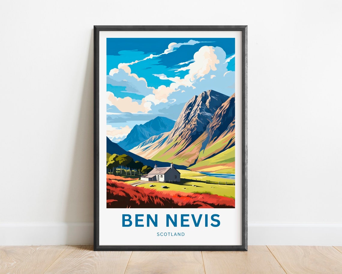 Ben Nevis Scotland Highland Cottage and Rugged Peaks View Poster