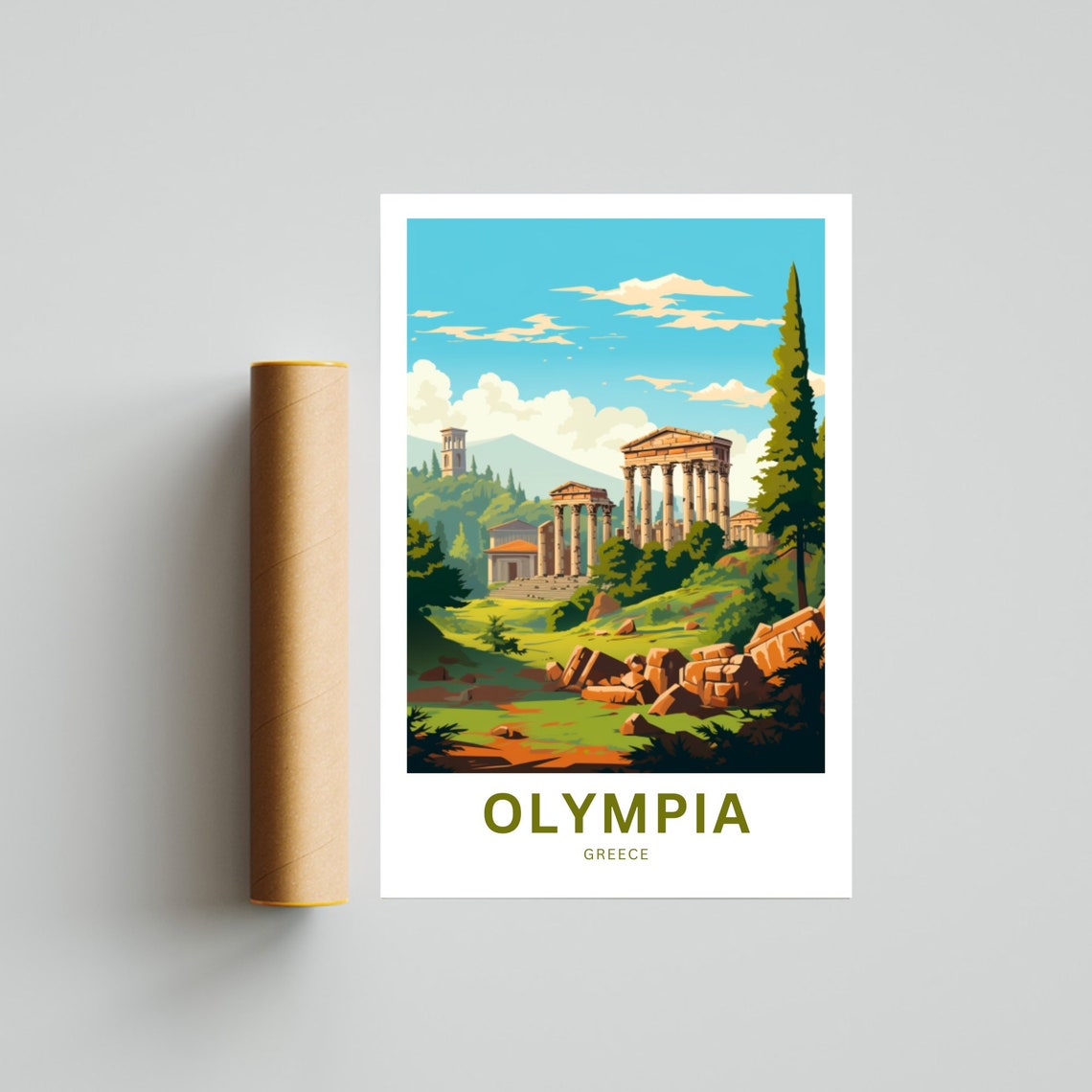 Olympia Greece Doric Columns River Valley Retro Travel Poster - Image 4
