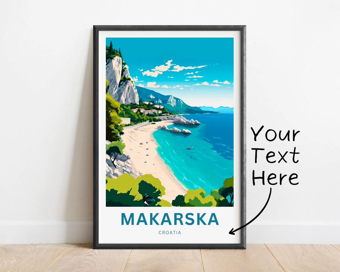 Personalized Makarska Croatia Sandy Beach Bay Cliffs Scene Poster