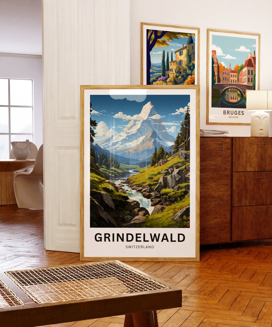 Grindelwald Switzerland Alpine Peak Stream Mountain Travel Poster - Image 5