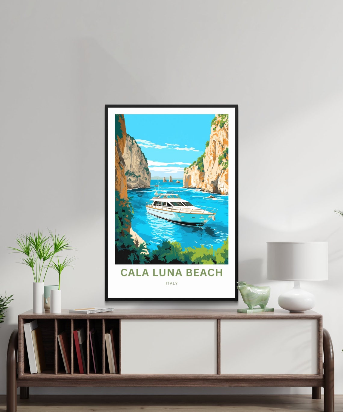 Cala Luna Beach Italy Yacht Between Golden Sea Cliffs Poster - Image 2