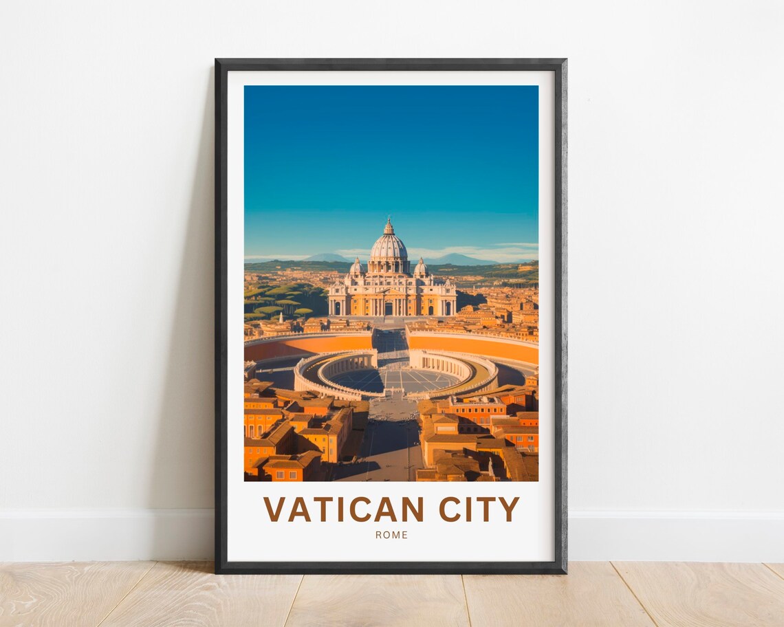 Vatican City Rome Aerial St Peters Square Panorama Travel Poster