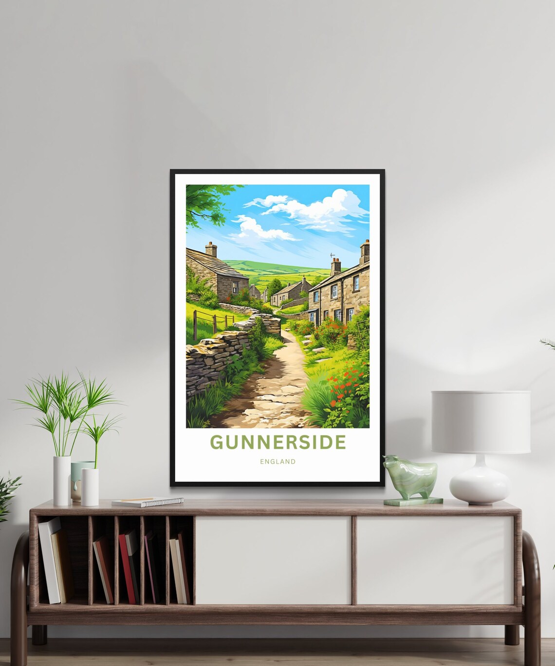 Gunnerside England Village Lane Stone Cottages Travel Poster - Image 3