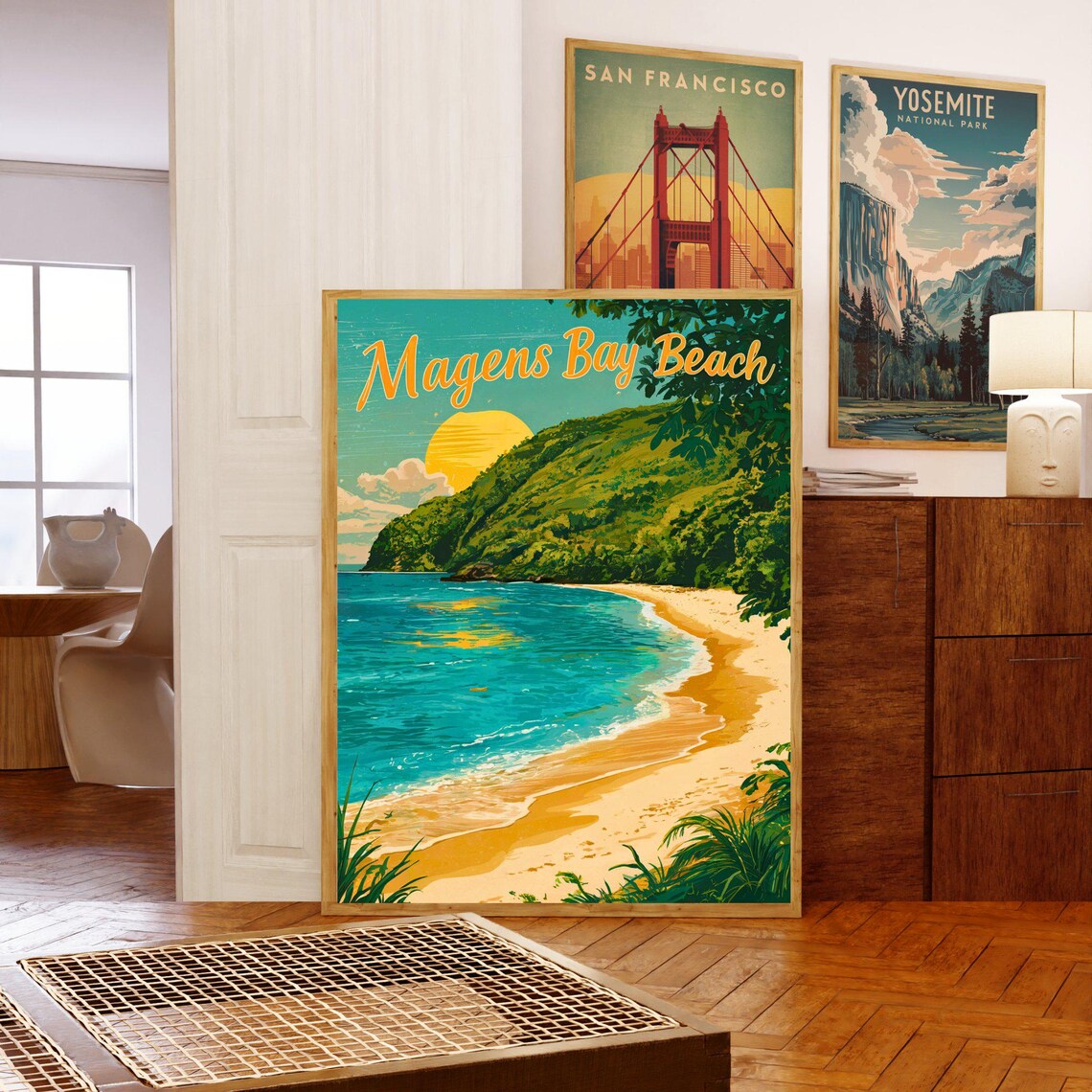 Magens Bay Beach Golden Sunset Lagoon Tropical Vintage Travel Poster - Image 5