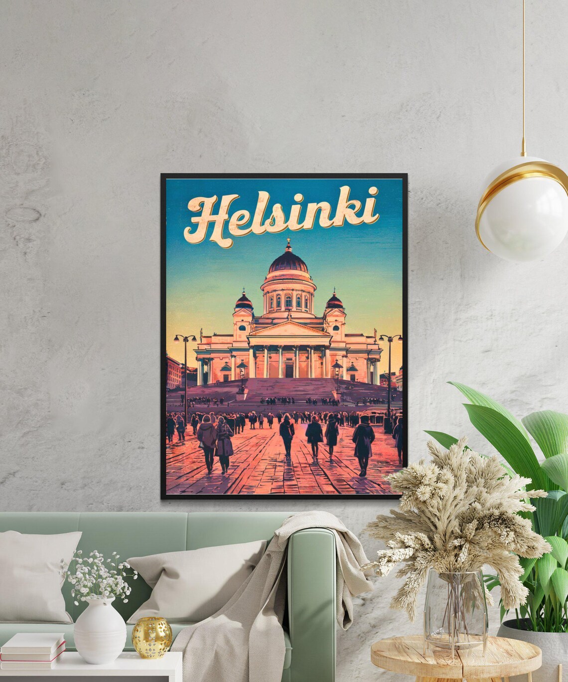 Helsinki Finland Cathedral Sunset Square Vintage Travel Poster - Image 3