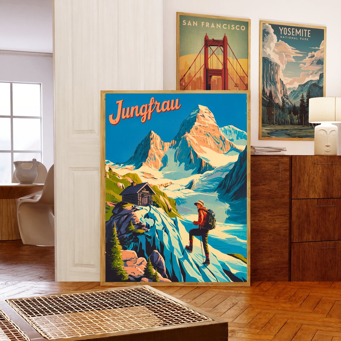 Jungfrau Switzerland Vintage Roped Climbers Alps Travel Poster - Image 5