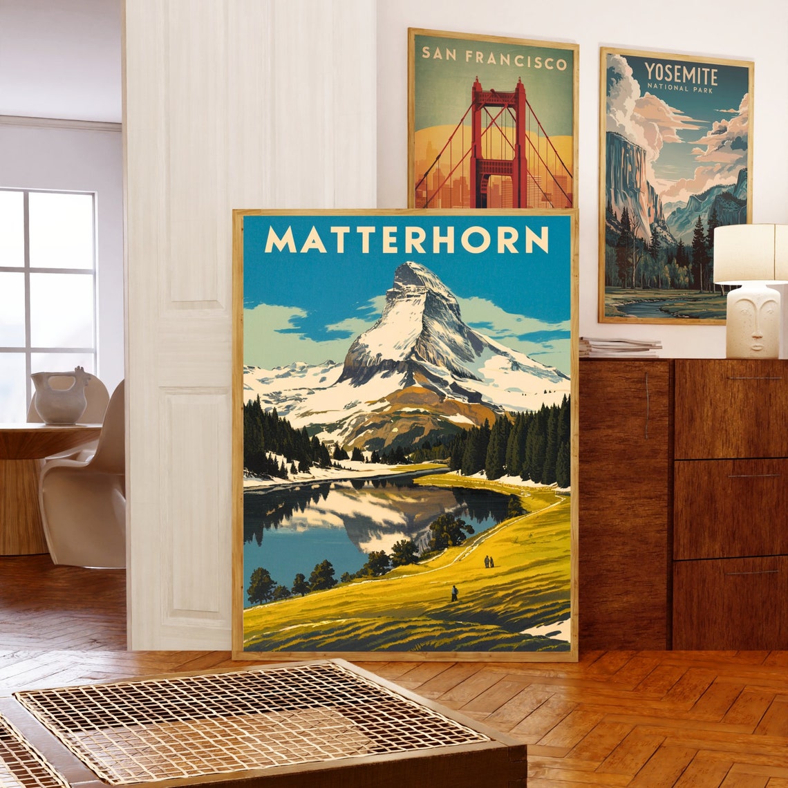 Matterhorn Snowy Slopes Pine Lake Reflection Meadow Vintage Poster - Image 5