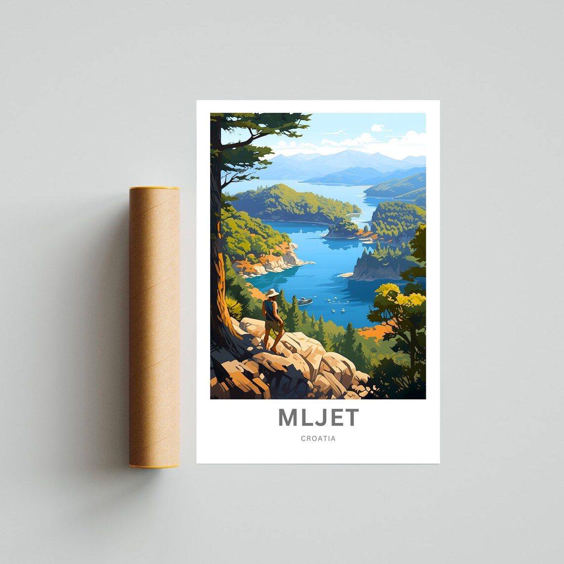 Mljet Croatia Hiker Overlook Island Bay Adventure Travel Poster - Image 2