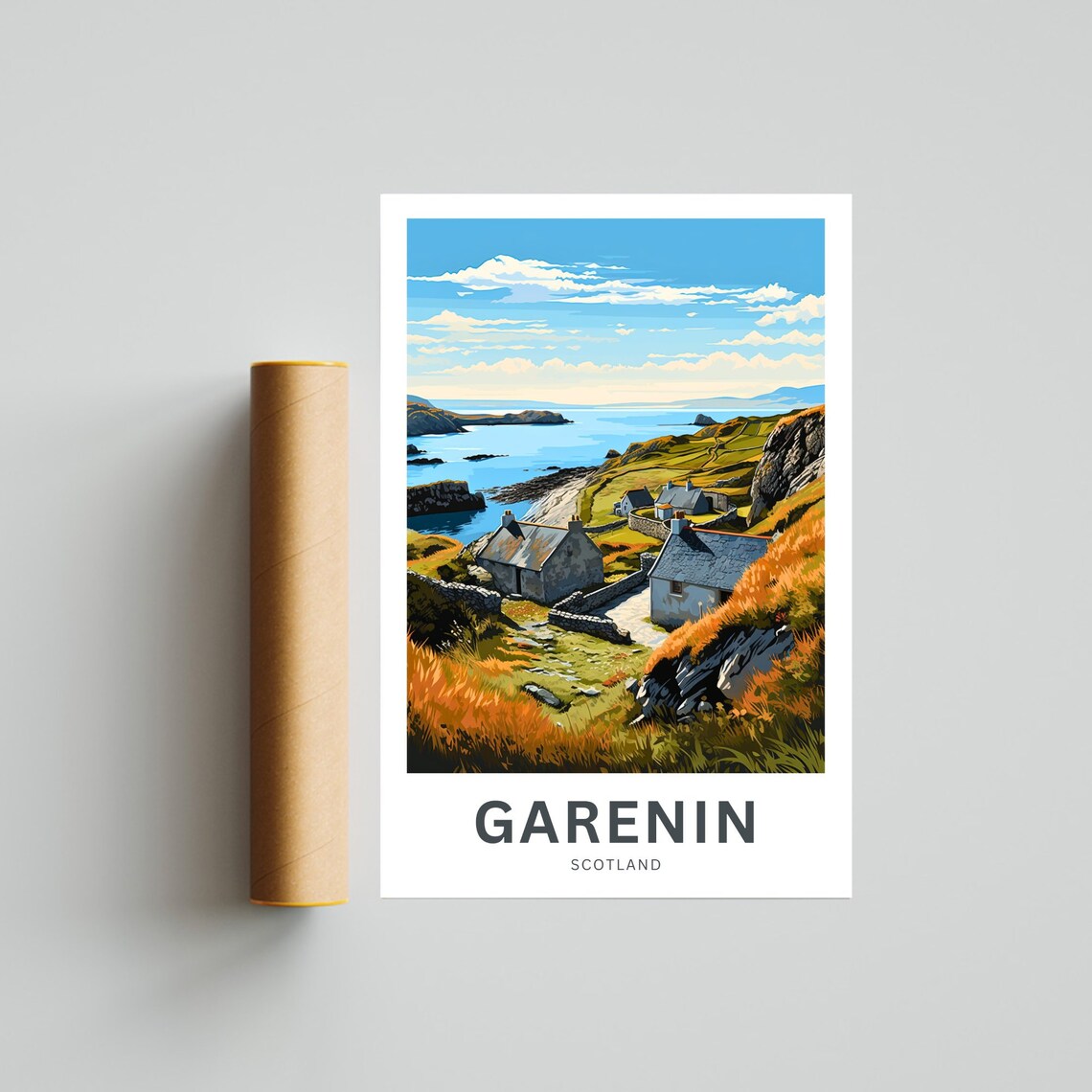 Garenin Scotland Stone Crofts Headland Bay View Travel Poster - Image 4