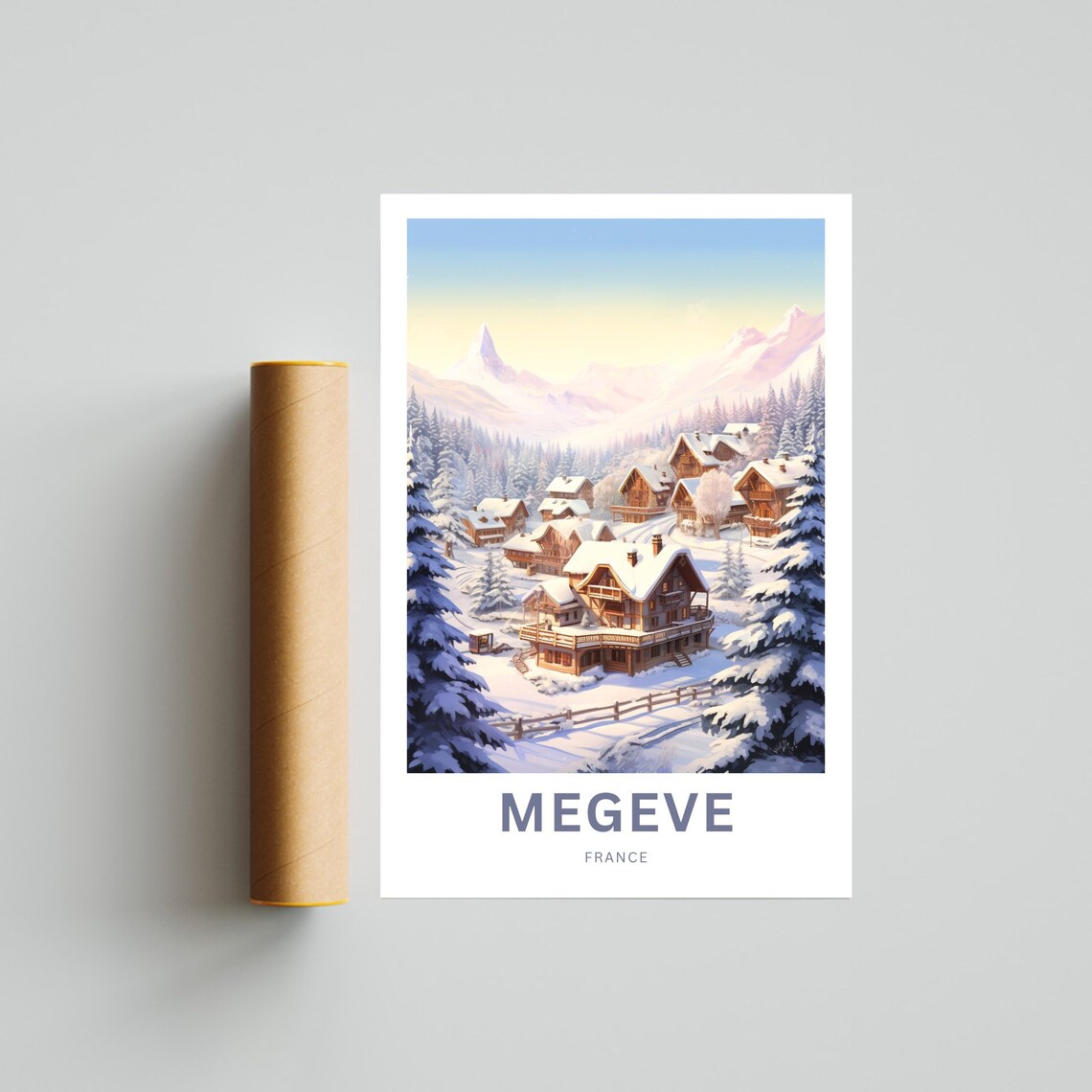 Personalized Megeve France Snowy Alpine Village Travel Poster Gift Art - Image 4