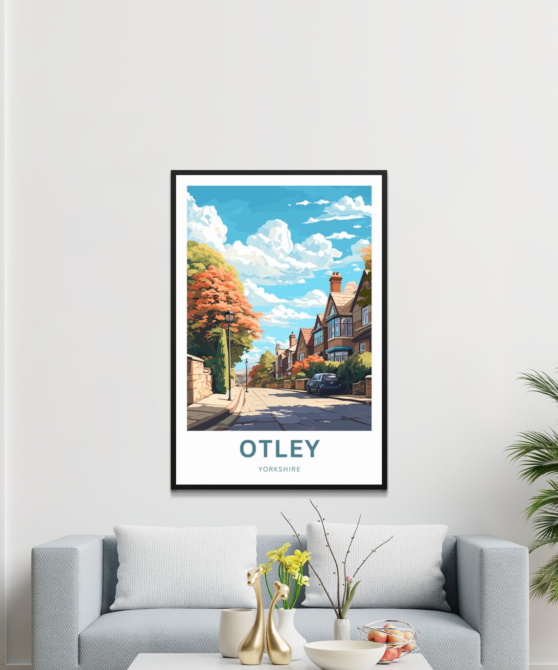 Otley Yorkshire Autumn Street Brick Houses Fall Colors Poster - Image 3