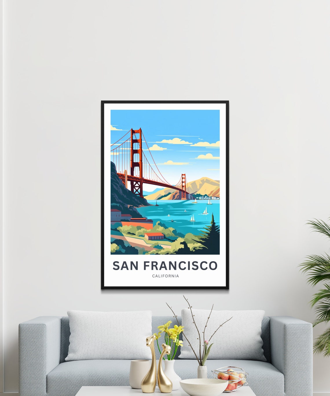 Personalized San Francisco Golden Gate Bridge Bay Sailboats Poster - Image 3