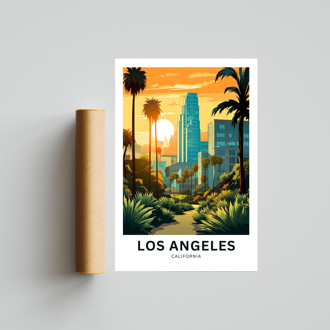 Personalized Los Angeles Downtown Skyline Golden Glow Poster - Image 4