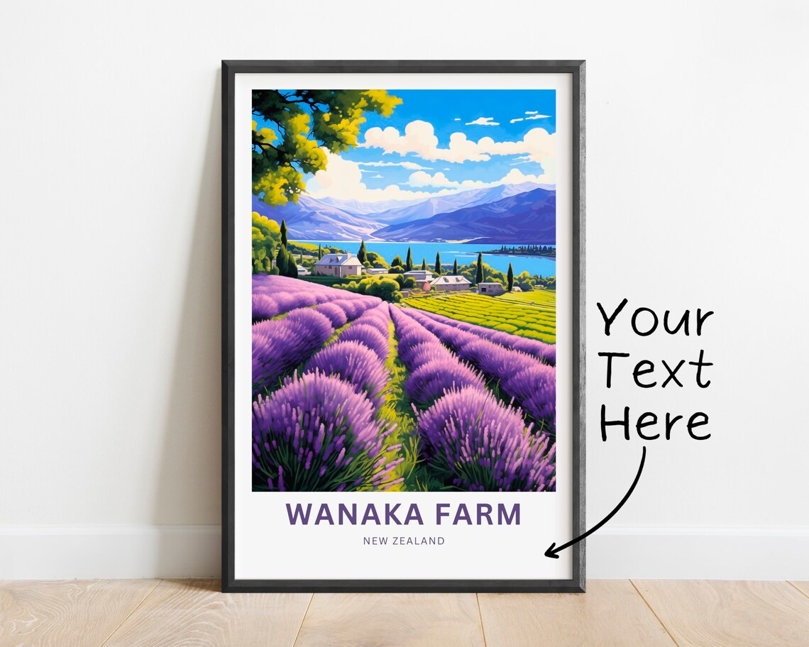 Wanaka Farm New Zealand Lavender Fields Custom Art Travel Poster