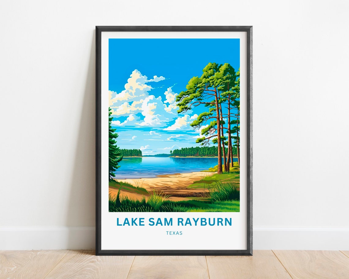 Lake Sam Rayburn Texas Pine Shores Sandy Beach Scene Travel Poster