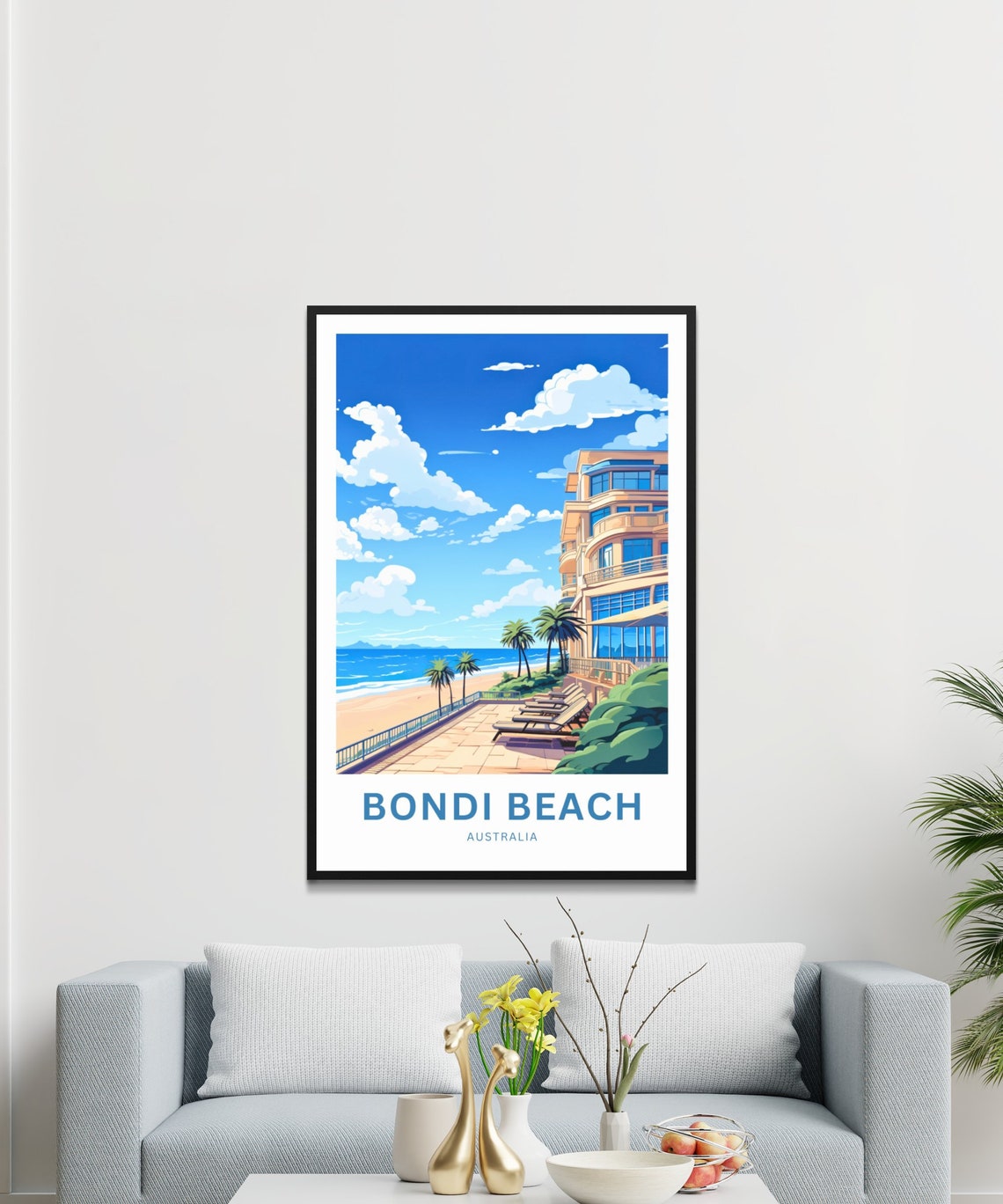 Bondi Beach Australia Seaside Hotel Palm Terrace Custom Text Poster - Image 3