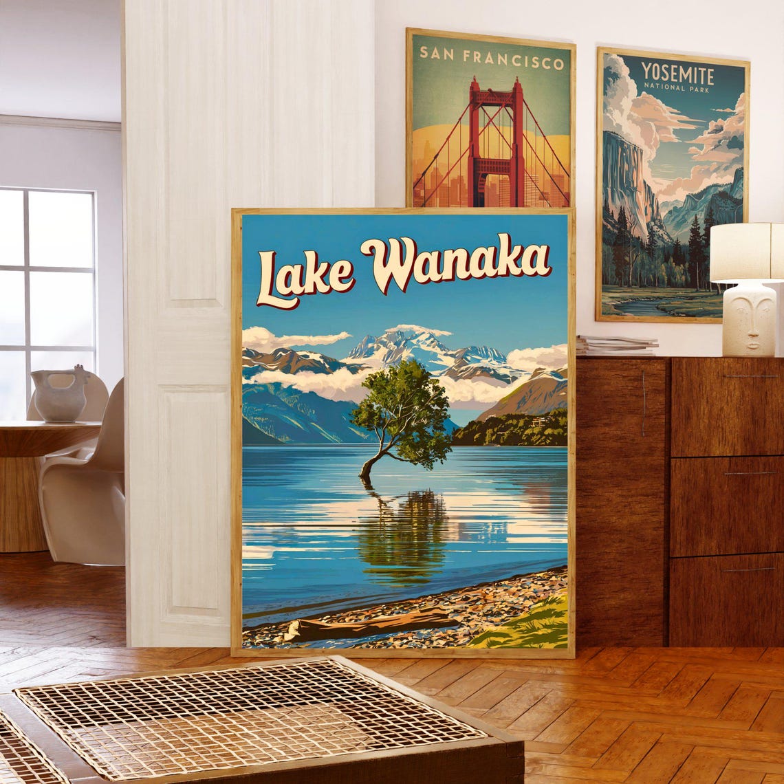 Lake Wanaka Willow Tree Alpine Lake Vintage New Zealand Poster - Image 5