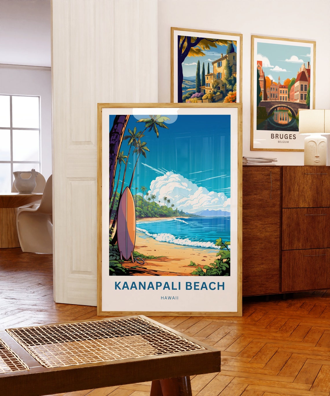 Kaanapali Beach Hawaii Surfboard Palm Trees Retro Travel Poster - Image 5